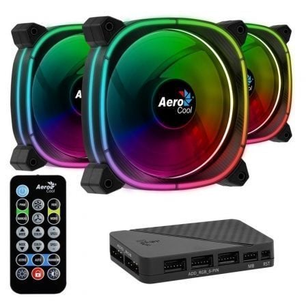 Pack 3 Ventiladores Aerocool Astro 12 Pro/ 12cm + H66F HUB + Mando a Distancia_0