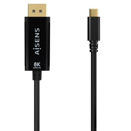 Cable Conversor AISENS A109-0688 / USB Tipo-C Macho - DisplayPort Macho / Hasta 27W / 1250Mbps / 80cm / Preto