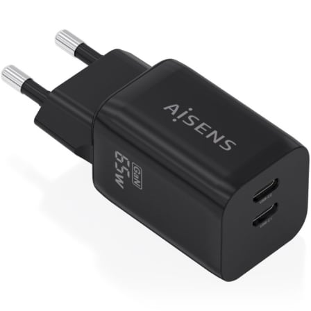 Cargador de Pared GaN Aisens A110-1030/ 2xUSB Tipo-C/ 65W/ Negro_0