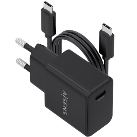Cargador de Pared GaN Aisens ASCH-20W1P082-BK/ 1xUSB Tipo-C/ 20W/ Incluye Cable USB Tipo-C_0