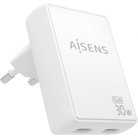 Cargador de Pared GaN Aisens ASCH-30W2P075-W/ 2xUSB Tipo-C/ 30W/ Blanco_0