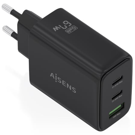 Cargador de Pared GaN Aisens ASCH-67W3P087-BK/ 2xUSB Tipo-C/ 1xUSB/ 67W_0