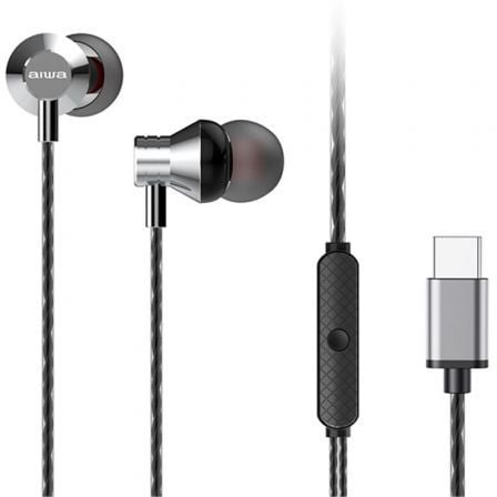 Auriculares Intrauditivos AIWA / USB Tipo-C / Prata / ESTM-50USB-C