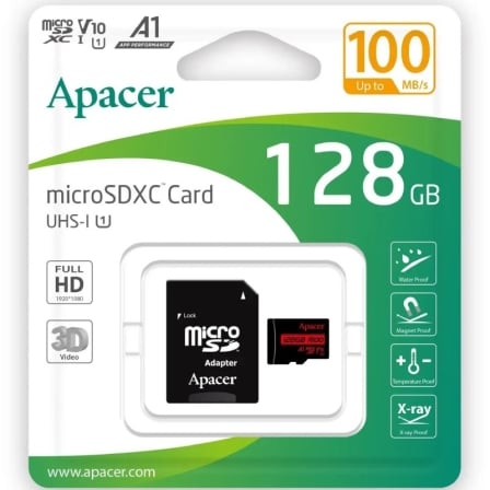 Tarjeta de Memoria Apacer 128GB XC UHS 1 con Adaptador/ Clase 10/ 100MBs_0
