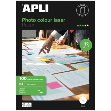 Papel Fotográfico Apli Colour Laser 11817/ DIN A4/ 160g/ 100 Hojas/ Brillante_0
