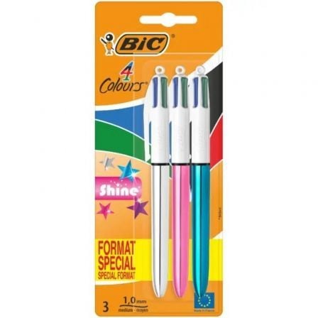 Bolígrafos de Tinta de Aceite Retráctil Bic 4 Colors Shine 9122751/ 3 unidades/ 4 Colores de Tinta/ Cuerpo Color Brillante_0