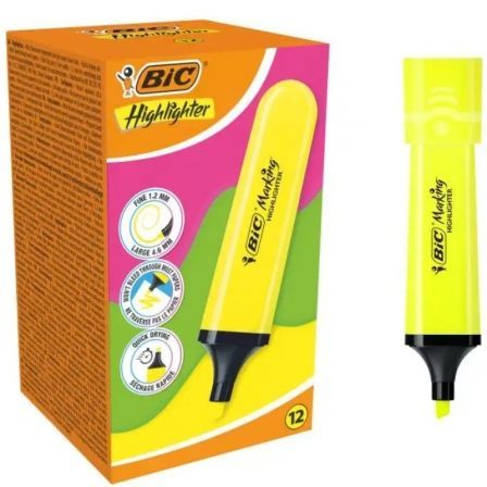 Caja de Marcadores Fluorescentes Bic Highlighter Flat Neón/ 12 unidades/ Amarillos_0