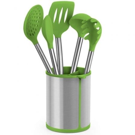 Set 5 Utensilios Bra Prior A197011/ Bote Porta Utensilios/ Espátula/ Cuchara/ Pasta/ Cazo/ Espumadera/ Cucharón_0