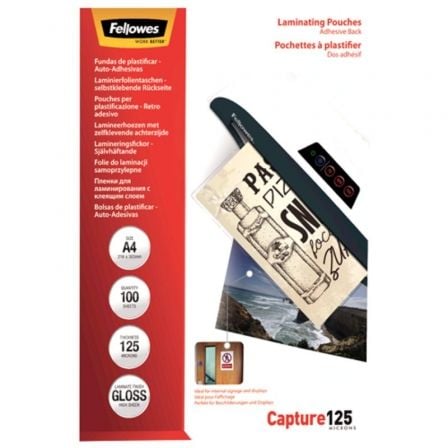Fundas para Plastificar AutoAdhesivas Fellowes 5328901/ A4/ 125 Micras/ 100 unidades_0