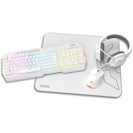 Pack Gaming Krom Kenta/ Teclado RGB + Ratón + Alfombrilla + Auriculares/ Blanco_0