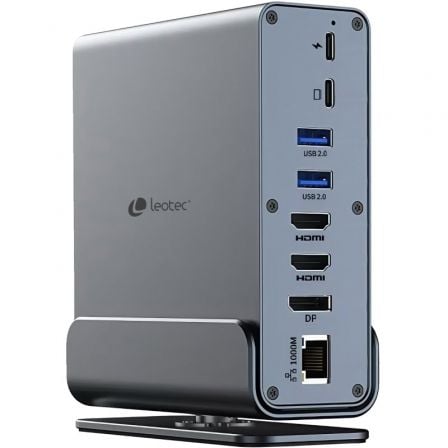 Docking USB Tipo-C Leotec LEDS06/ 5xUSB/ 2xUSB Tipo-C/ 1xUSB Tipo-C PD/ 1xDisplayPort/ 2xHDMI 4K/ 1xRJ45/ 1xJack 3.5/ 1xLector de Tarjetas/ Gris_0