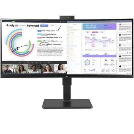 Monitor Ultrapanorâmico Curvo LG 34BQ77QC-B / 34" / WQHD / Preto / Webcam / Regulável em altura