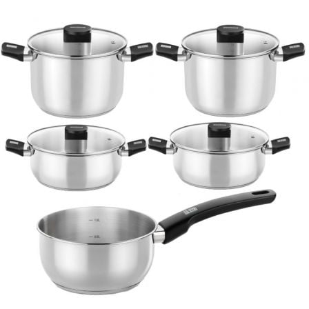 Pack Batería de Cocina Elite Monix M240002/ Cazo Ø14cm/ Ollas Ø20 - 24cm/ Cacerolas Ø20 - 24cm/ Acero Inoxidable/ Apta para Inducción_0
