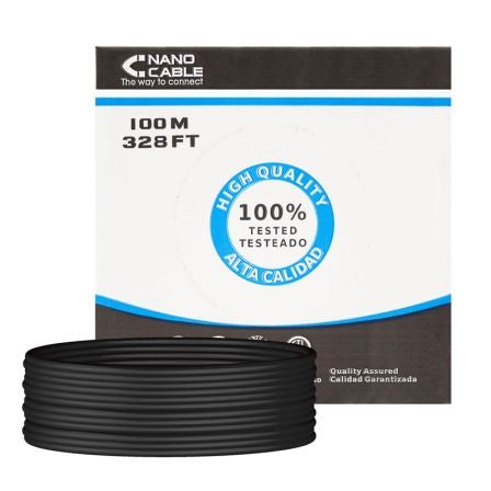 Bobina de Cable RJ45 para Exteriores UTP Nanocable 10.20.0302-EXT-BK Cat.5e/ 100m/ Impermeable/ Negro_0