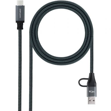 Cable USB 3.2 Tipo-C Nanocable 10.01.4111-COMB/ USB Tipo-C Macho + USB Macho - USB Tipo-C Macho/ Hasta 100W/ 20Gbps/ 1m/ Gris y Negro_0