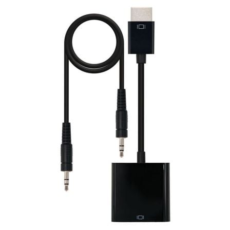 Conversor NANO CABLE HDMI Macho - VGA Hembra - Jack 3.5 Hembra / 10cm / Preto / 10.16.2001-BK