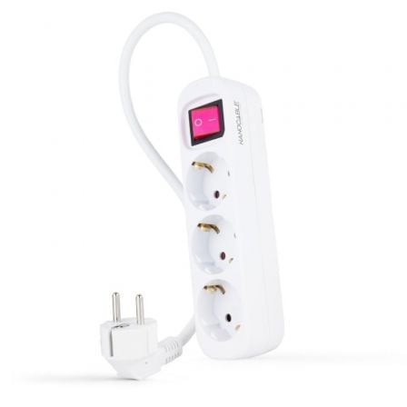 Regleta con Interruptor Nanocable 10.38.0003/ 3 Tomas de Corriente/ Cable 1.4m/ Blanca_0