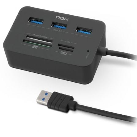 Hub USB 3.0 NOX / 3xUSB / 1x Lector de Cartões / Preto / NOX-HUB_READER_ONE