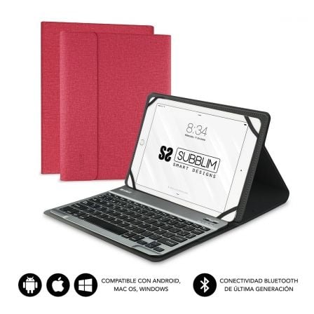 Funda con Teclado Subblim Keytab Pro Bluetooth para Tablets de 10.1"-10.8"/ Roja_0