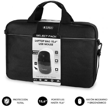 Maletín + Ratón Subblim Select Pack para Portátiles hasta 15.6"/ Cinta para Trolley/ Negro_0