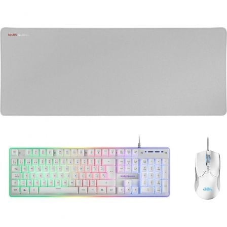 Pack Gaming Mars Gaming MCPX/ Teclado H-MECH + Ratón Óptico + Alfombrilla/ Blanco_0