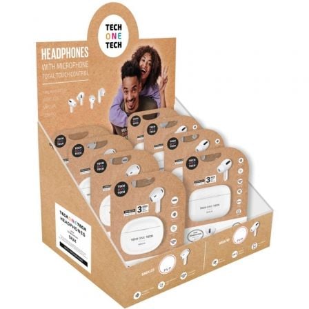 Expositor de Auriculares Bluetooth Tech One Tech / Branco / TEC1420 / Inclui 8 Auriculares Brancos / Autonomia 5h