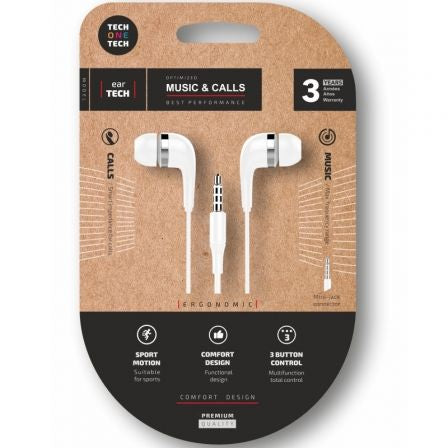 Auriculares Intrauditivos Tech One Tech soft earTECH TEC1004/ con Micrófono/ Jack 3.5/ Blancos_0