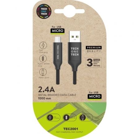 Cabo USB 2.0 Tech One Tech / Macho MicroUSB / 1m / Preto / TEC2001