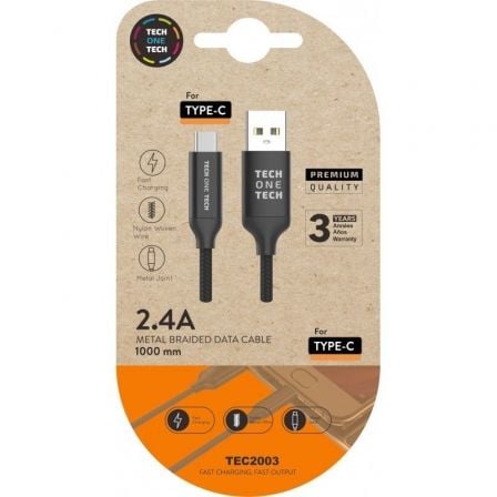Cabo USB 2.0 Tipo-C Tech One Tech / 1m / Preto / TEC2003
