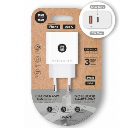 Cargador Gan de Pared Tech One Tech GaN TEC2270/ 1xUSB Tipo-C/ 1x USB/ 65W_0