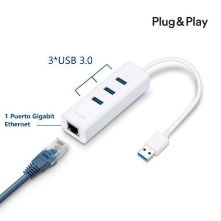 Hub USB 3.0 TP-Link UE330 / 3xUSB / 1xRJ45 / Branco