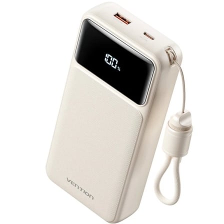 Powerbank 20000mAh Vention XGYW0-40-TY/ 22.5W/ Blanca/ Incluye Cable USB Tipo-C_0