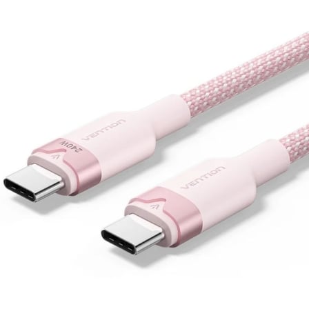 Cable USB 2.0 Tipo-C 5A Vention TRIPF/ USB Tipo-C Macho - USB Tipo-C Macho/ Hasta 240W/ 480Mbps/ 1m/ Rosa_0