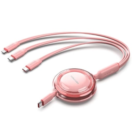 Cable USB Tipo-C 2.0 5A Vention TRJPBE/ USB Tipo-C Macho - 3x USB Tipo-C Macho/ Hasta 100W/ 480Mbps/ 1.1m/ Rosa_0