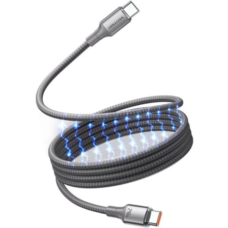 Cable Magnético USB 2.0 Tipo-C 5A Vention TSAJG/ USB Tipo-C Macho - USB Tipo-C Macho/ Hasta 240W/ 480Mbps/ 1.5m/ Titanio_0