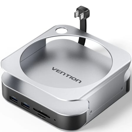 Docking para Mac Mini USB Tipo-C Vention THIHAG/ Ranura SSD M.2/ 4xUSB/ 1xUSB Tipo-C/ 1xDisplayPort 4K/ 1xLector Tarjetas/ 1xJack 3.5mm_0