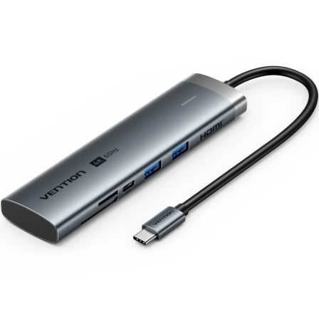 Docking USB Tipo-C Vention TPSHB/ 1xHDMI 4K/ 2xUSB/ 2xUSB Tipo-C/ 1xRJ45/ 1xUSB Tipo-C PD/ 1xLector Tarjetas/ Gris_0