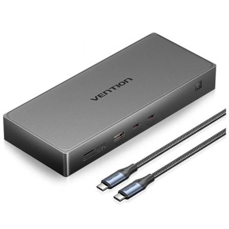 Docking USB Tipo-C Vention TPWH0/ 2xHDMI 4K/ 1xDisplayPort/ 3xUSB/ 2xUSB Tipo-C/ 1xUSB Tipo-C PD/ 1xRJ45/ 1xLector Tarjetas/ Gris_0