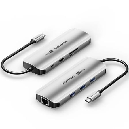 Docking USB Tipo-C Vention TQKHB/ 1xHDMI 4K/ 3xUSB/ 1xUSB Tipo-C PD/ 1xRJ45/ 1xLector de Tarjetas/ Gris_0