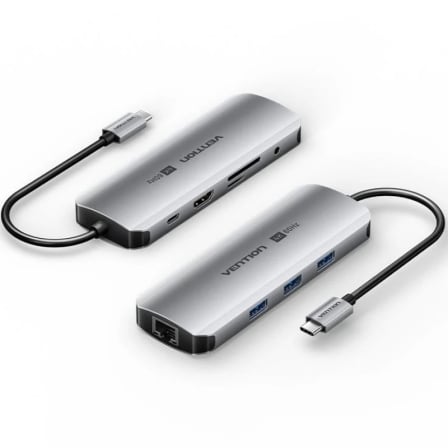 Docking USB Tipo-C Vention TQLHB/ 1xHDMI 4K/ 3xUSB/ 1xUSB Tipo-C PD/ 1xRJ45/ 1xJack 3.5mm/ 1xLector de Tarjetas/ Gris_0