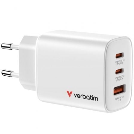 Cargador de Pared GaN Verbatim Essentials/ 2xUSB Tipo-C/ 1xUSB/ 65W_0