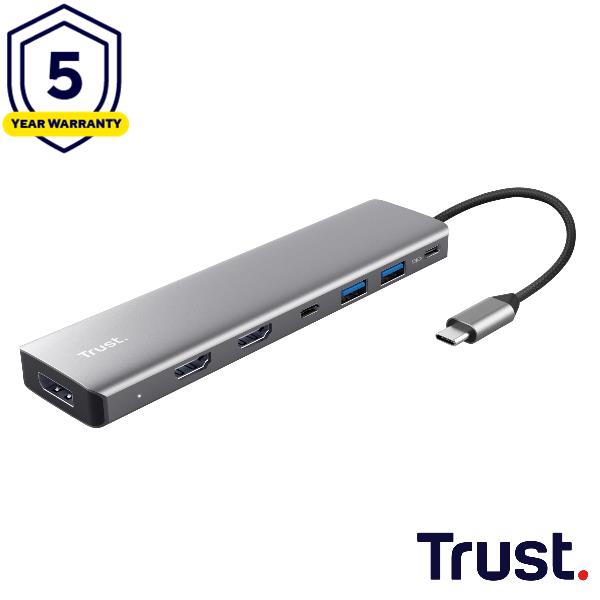Docking USB Tipo-C Trust Dalyx/ 2xUSB/ 2xHDMI/ 1xDisplayPort/ 1xUSB Tipo-C PD/ Gris_1