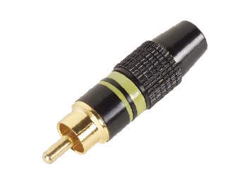 RCA PLUG MALE - GOLD TIP - BLACK HOUSING - YELLOW RING_0
