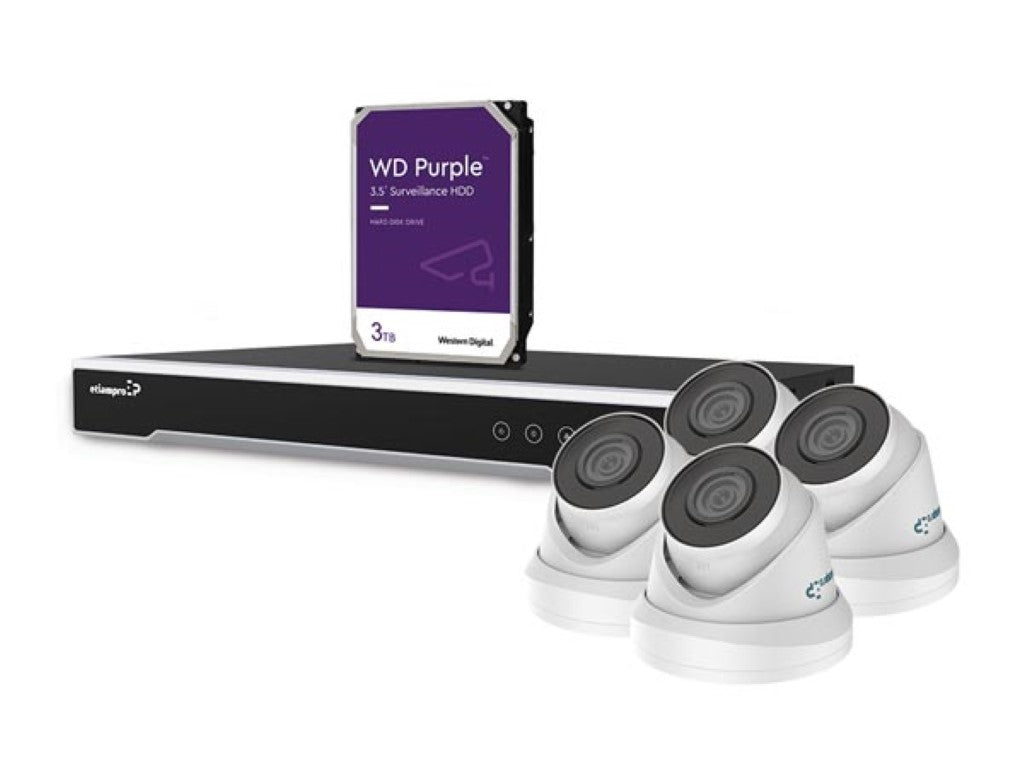 CONJUNTO DE CÂMARA DE SEGURANÇA IP DE 4 MP - NVR DE 8 CANAIS - 4 x CÂMARA DOME IP BRANCA - 3 TB HD - CABOS_0