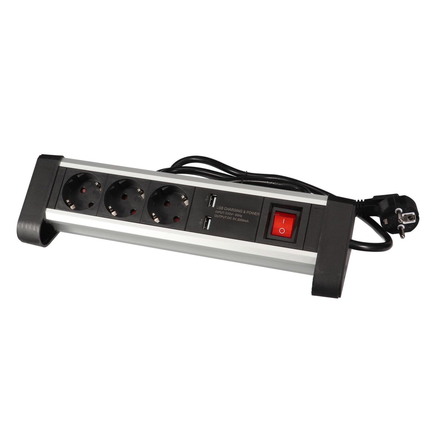 TOMADA ELÉTRICA DE SECRETÁRIA COM 3 SAÍDAS E 2 PORTAS DE CARREGAMENTO USB - 2.4 A - SCHUKO_0