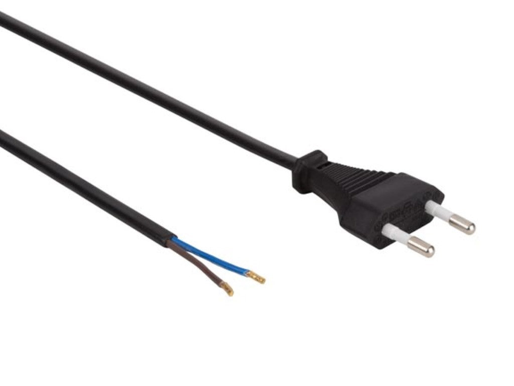 CABO DE ALIMENTAÇÃO PRETO CEE 7/16 "Europlug"+ EXTREMIDADES L=1.8 m H03VVH2-F 2G0.75 mm²_0