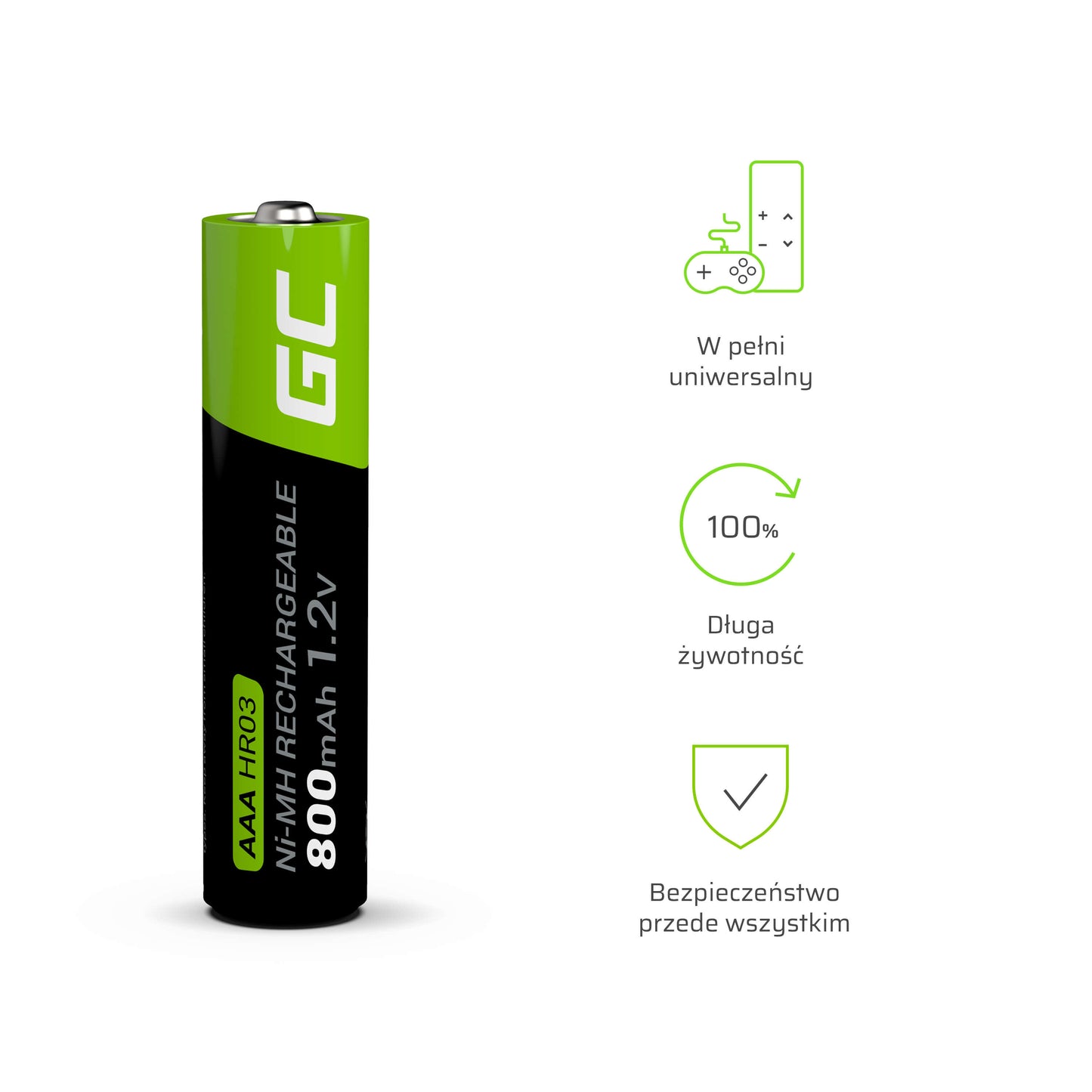 Green Cell Rechargeable Batteries Sticks 2x AAA HR03 800mAh_4