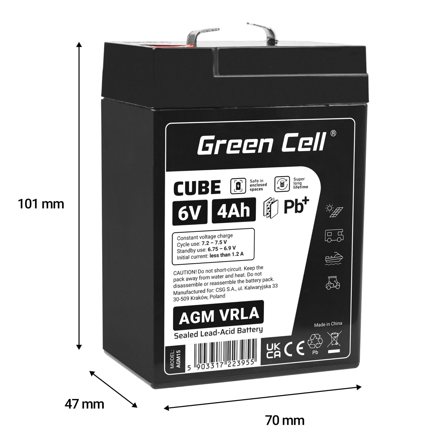 Green Cell Cube AGM VRLA IP54 6V 4Ah bezobsługowy akumulator do systemu alarmowego kasy fiskalnej zabawki_2