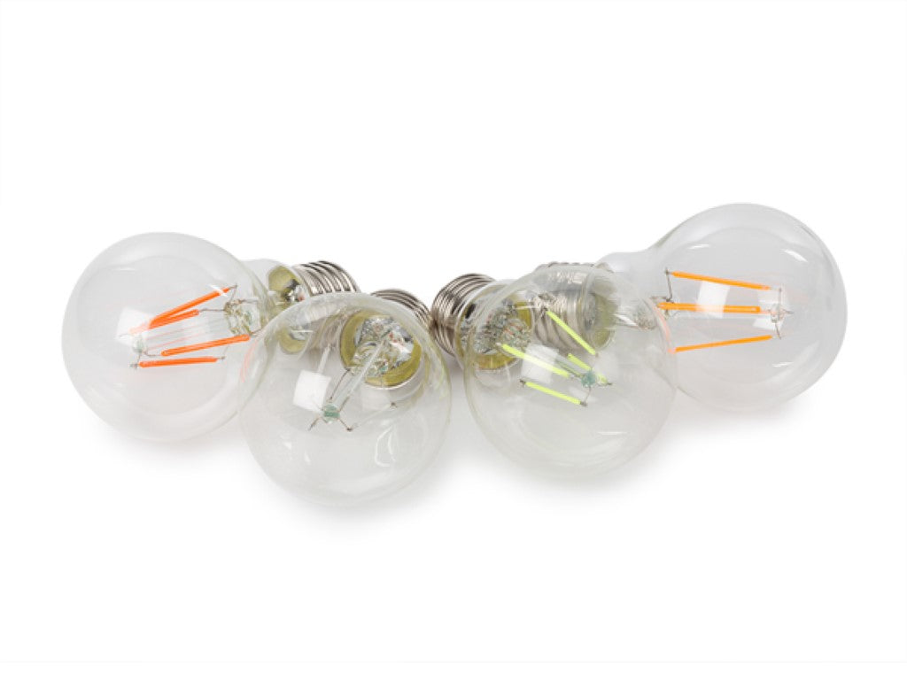 CONJUNTO DE LÂMPADAS DE FILAMENTO - A60 - VIDRO TRANSPARENTE - 4 unids. - VERMELHO - VERDE - AZUL - LARANJA_0