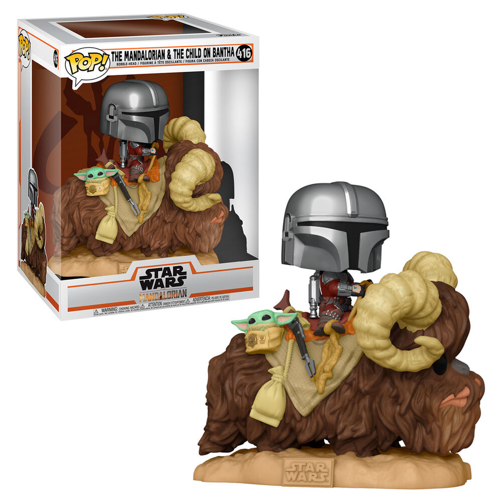 Figura POP Star Wars The Mandalorian Mando on Bantha with Child in Bag_0